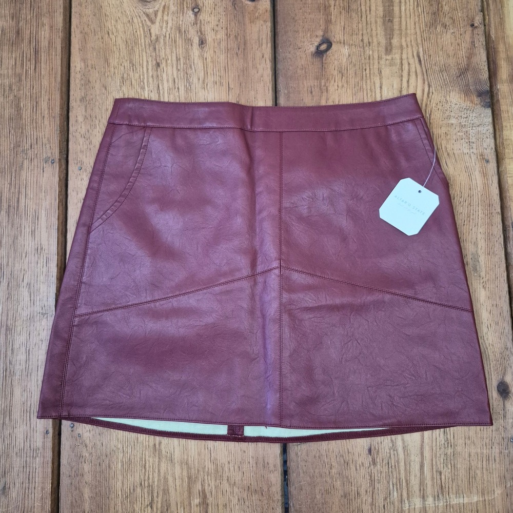 NWT Altard State Vista Faux Leather Mini Skirt Burgundy Red Women's Large